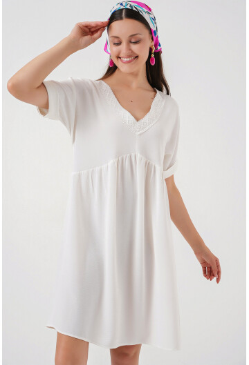 Kadın V Yaka Kısa Kol Elbise 2567