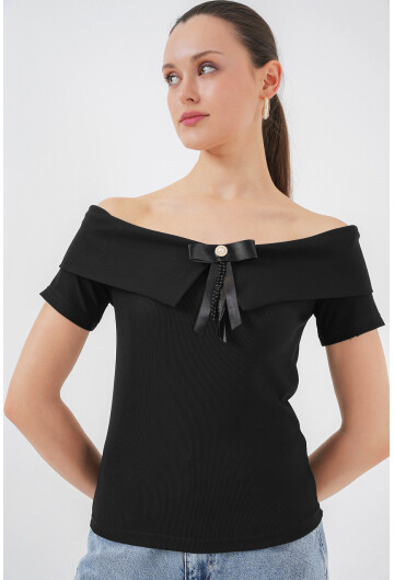 Kurdele Detaylı Örme Bluz 949