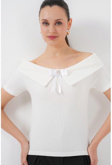 Kurdele Detaylı Örme Bluz 949